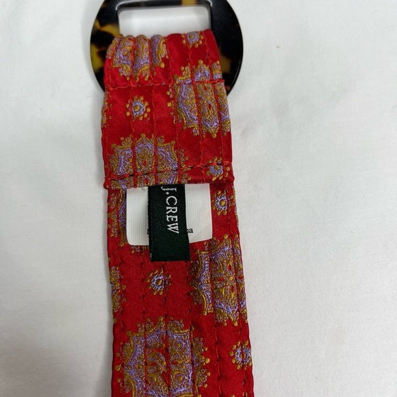 Bundle of 2 J. Crew 100% silk slide belts cream polka dot and ornate red - Picture 2 of 11